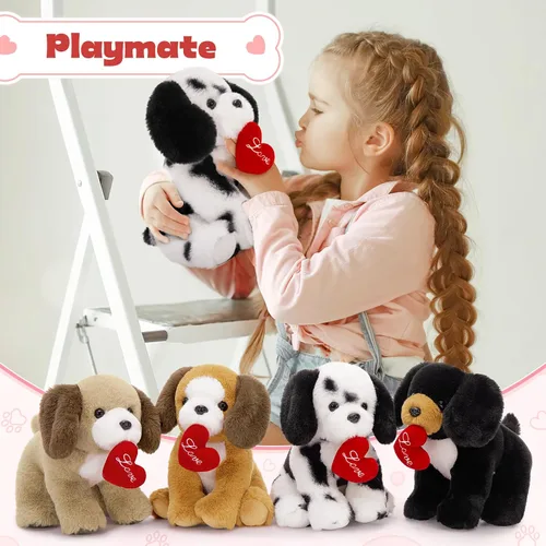 Vista 5 de Muiteiur 4 Piezas de Animales de Peluche de Perros, 8 Pulgadas Peluches de Perros a Granel con Corazón, Juguetes de Peluche Suaves de Cachorros