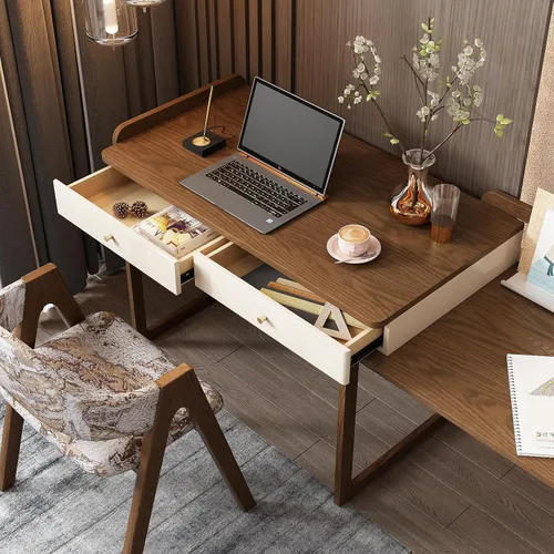 Vista 9 de Lartis Escritorio extensible de madera maciza de 70 pulgadas, mesa de estudio de almacenamiento con unidad lateral, banco de trabajo multifuncional