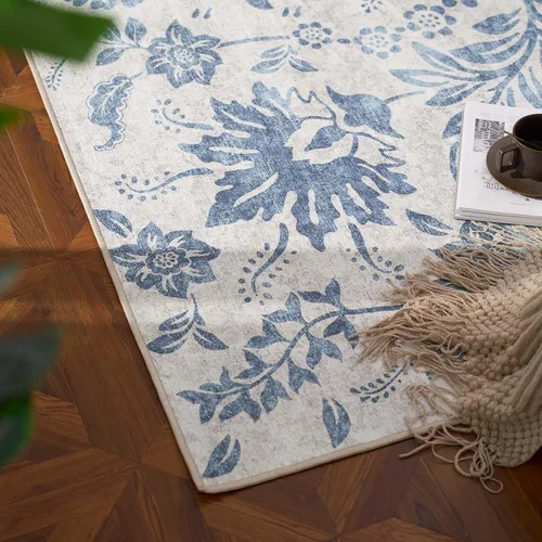 Vista 62 de jinchan Lima - Alfombra simétrica floral geométrica lavable, alfombra de entrada de medio círculo de 2 x 3, alfombra de media luna, suave y Azul