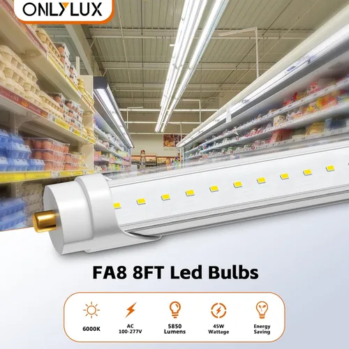Vista 2 de ONLYLUX Luces LED de 8 pies, T8 96 pulgadas, 45 W, FA8, luces LED de un solo pin 5850 lm, derivación de lastre, 6000 K, bombillas LED F96 de 8 pies