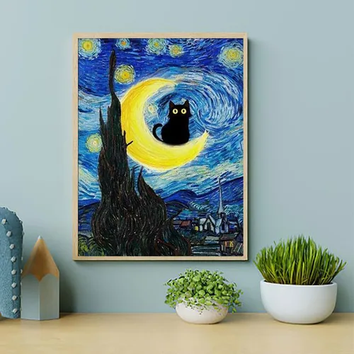 Vista 5 de ARPADAMO Kits de pintura por números para adultos principiantes, prensa digital fácil acrílico gato negro 4 piezas de pintura, kit digital de prensa