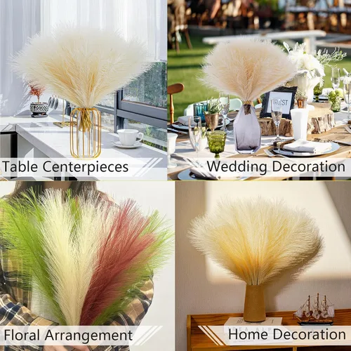 Vista 7 de 10 tallos de hierba de pampa sintética - 17.7" Hierba artificial de pampa decorativa esponjosa, pequeño arreglo floral de hierba de pampa y relleno