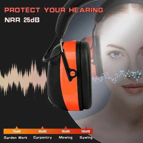 Vista 4 de PROHEAR 027 AM FM Radio Auriculares para cortar la nieve, talleres de trabajo, paquete de 2 unidades, naranja y gris