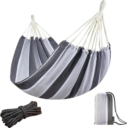 Vista 16 de JoyView Hamaca brasileña para una sola persona, hamaca portátil con cuerdas para colgar y bolsa de transporte, grande de 78.8 x 39.4 pulgadas