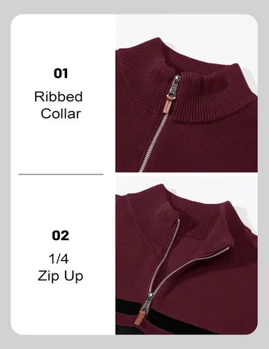 Vista 5 de MAGCOMSEN Suéteres de algodón con cremallera de 1/4 para hombre, suéter tipo polo, a rayas, para otoño e invierno, sudaderas cálidas
