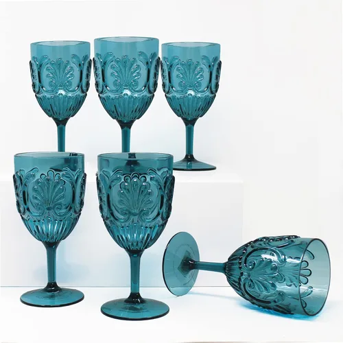 Vista 3 de Le Cadeaux Fleur - Juego de 6 copas de vino de policarbonato resistente a los golpes para interiores y exteriores, color azul