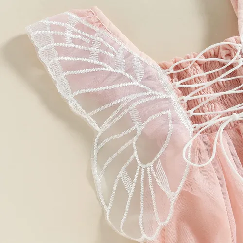 Vista 5 de Imcute Mameluco de hada con alas de mariposa para bebé, ropa de verano de malla, para recién nacidas, cumpleaños, fotografía
