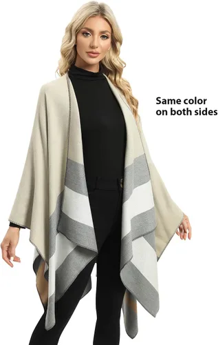 Vista 17 de Femdouce Manta cálida para mujer, ligera, con frente abierto, capa tipo poncho para primavera, otoño e invierno