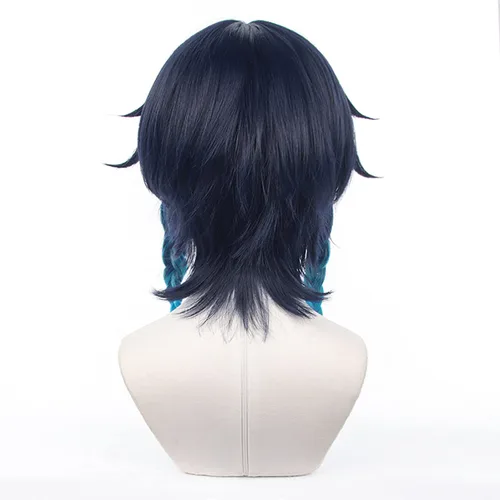 Vista 4 de XiongXiongLe Anime Wig Cosplay Halloween Anime Role Black Blue Gradient Short Hair High Temperature Silk Wigs for Adult Party Cos Festival Christmas