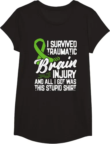 Vista 4 de Camiseta traumática con cinta verde para concienciación de lesiones cerebrales traumáticas I survived TBI, Negro, S