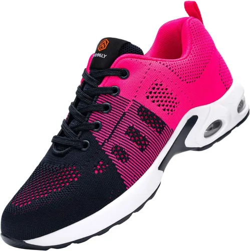 Vista 6 de FENLERN - Zapatos con punta de acero para mujer, tenis de seguridad ligeros con amortiguación de aire, zapatos de trabajo resistentes, fáciles