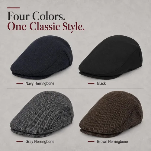Vista 8 de TOP-EX Gorra plana de mezcla de lana 50% para hombre con orejeras Espiguilla azul marino