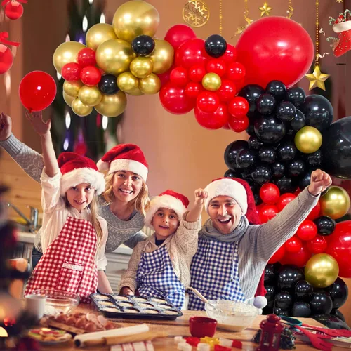 Vista 6 de Kit de arco de guirnalda de globos rojos y negros, globos grandes y pequeños y medianos dorados metálicos para baby shower, fiestas, cumpleaños