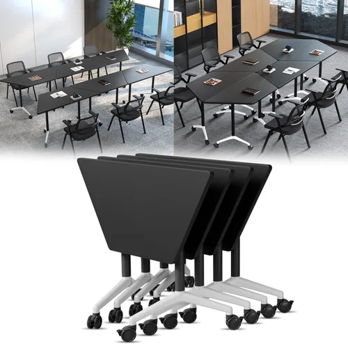 Vista 17 de 2Pack Folding Conference Table, 47.2in Modular Training Table with Wheels Grey