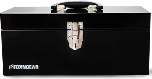 Vista 4 de Caja de herramientas portátil de acero resistente de 16" calibre 18 con pestillo de metal y mango rosa