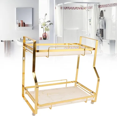 Vista 5 de Cryfokt Estante organizador de baño, estante de cocina de hierro, fácil montaje, estante de almacenamiento multiusos, gran capacidad para sala