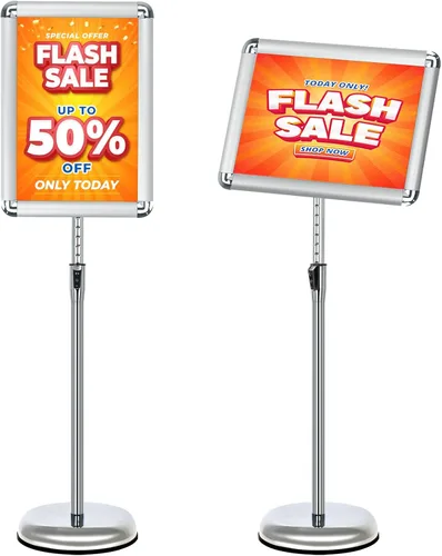 Vista 12 de Soporte ajustable para cartel de póster de pedestal de 8.5x11 pulgadas, soporte de pie de alta resistencia con marco de hebilla de aluminio