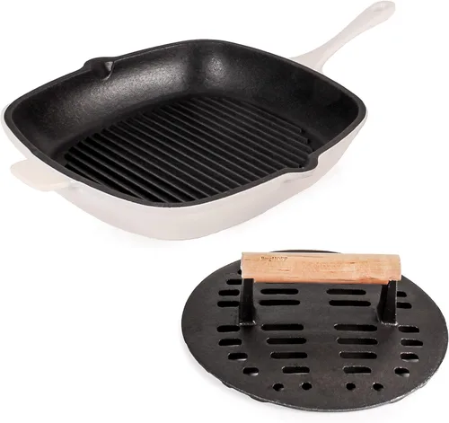 Vista 8 de BergHOFF Cast Iron2Piece Grill Set - Prensa para parrilla y prensa para carne, rojo