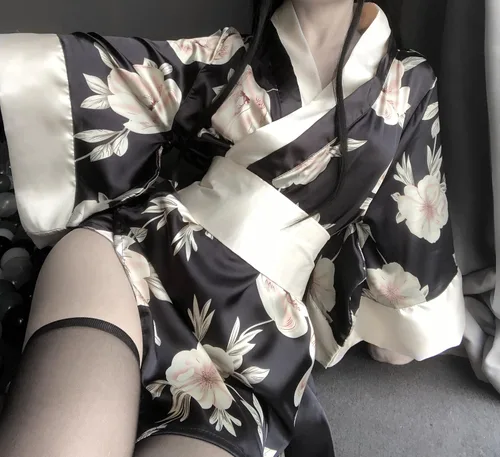 Vista 6 de SINGUYUN Kimono japonés de lencería para mujer, estampado de pijamas, conjunto de lencería sexy