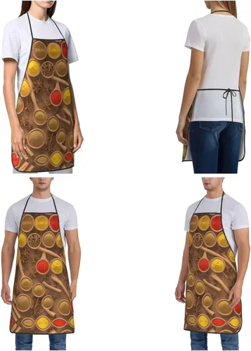 Vista 6 de Seasonings Printed Pattern Full Print Stain Resistant Apron With Pocket-Water Repellent Polyester Kitchen Apron For Cooking,Bbq,Waitress