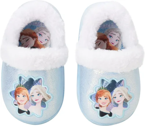 Vista 4 de Disney Pantuflas de Frozen para niña Pantuflas peludas de Elsa y Anna con suela antideslizante (bebéniño pequeño)