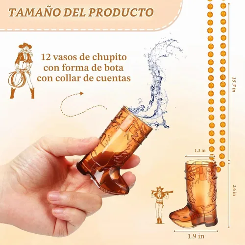 Vista 3 de Sieral 12 Piezas de Vasos de Chupito de Bota en Collar con Cuentas, Collar de Vaso de Chupito de Vaquera de Plástico, Collar de Vaso de Chupito