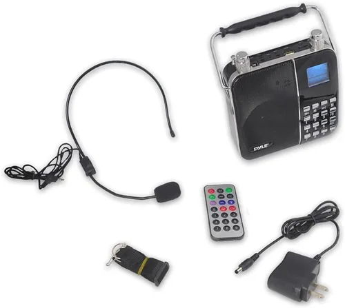 Vista 4 de Sistema de altavoces PA de radio portátil, máquina de karaoke portátil con banda de cintura con micrófono para auriculares, batería recargable