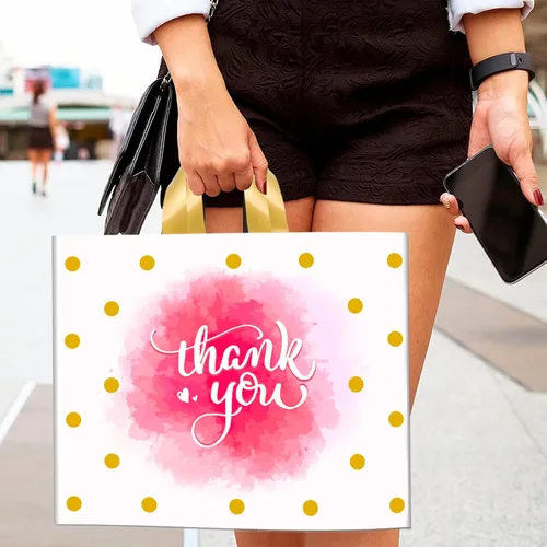 Vista 3 de Bolsas de agradecimiento – Paquete de 50 bolsas de mercancía extra gruesas de 10 x 12 pulgadas con asa de bucle para pequeñas empresas minoristas