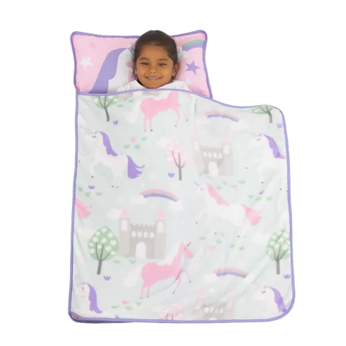 Vista 5 de Everything Kids Tapete para siesta de construcción gris, rojo, amarillo y azul con almohada y manta con almohada y manta