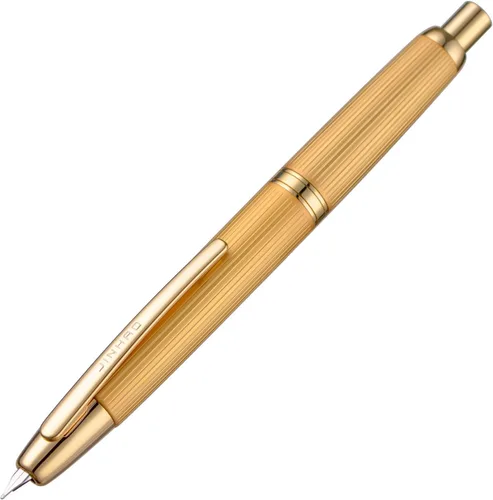 Vista 2 de Jinhao 10 Press Pluma estilográfica con caja, punta mediana retráctil de oro mate cepillado con juego de convertidor de tinta (clip dorado)