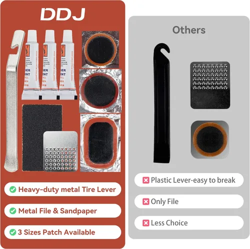 Vista 2 de DDJ Kit de reparación de neumáticos de bicicleta, 43 piezas, kit de parches de punción para tubo interior de bicicleta con 30 parques