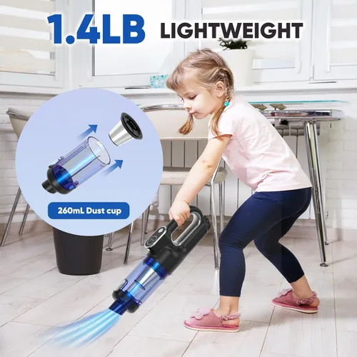 Vista 7 de Aspiradora Inalámbrica para Automóvil y Soplador de Aire, 18000 Pa Aspiradora de Mano con Motor sin Escobillas de 130 W, Batería Recargable de 2500