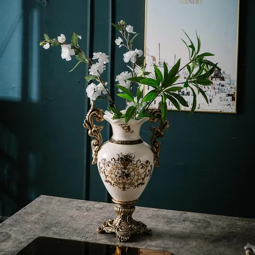 Vista 17 de Jarrón chino de porcelana de cerámica para decoración del hogar, florero japonés de 10.5 pulgadas, recipiente sofisticado para ramas decorativas