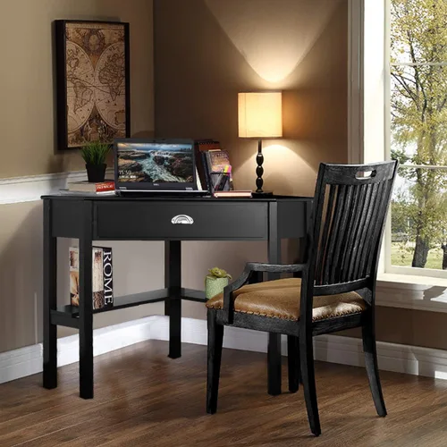 Vista 2 de RELAX4LIFE Escritorio esquinero para computadora triangular con cajón y estantes, mesa estable para computadora portátil, escritorio para oficina