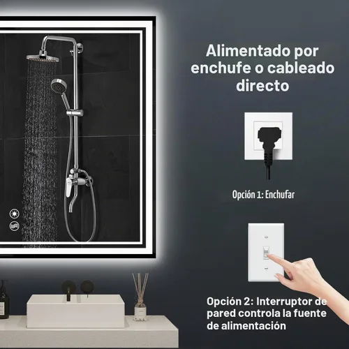 Vista 6 de Paquete de 2 espejos LED de baño de 24 x 36 pulgadas, espejo LED para baño, sin niebla, regulable, 3 colores, espejo de baño con luces, espejo