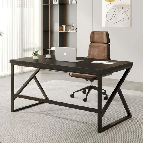 Vista 5 de HSH - Escritorio negro, escritorio moderno industrial para computadora de oficina en casa, escritorio para laptop y PC para estudiantes, trabajo