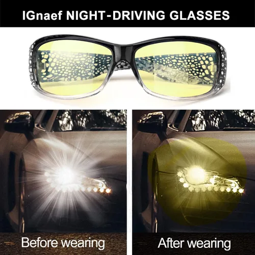 Vista 6 de IGnaef Gafas de conducción de visión nocturna para mujer, diseño de moda polarizado, lentes amarillas antirreflejos para conducir