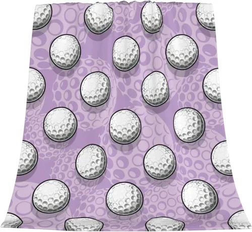 Vista 3 de Manta morada con patrón divertido de pelota de golf, ropa de cama suave, cálida y acogedora, manta de franela de vellón de felpa, regalos para niños