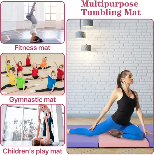 Vista 6 de Colchoneta de gimnasia plegable de 6 x 4 x 2 pulgadas de grosor, para gimnasio en casa, antideslizante, portátil, con asas de transporte, para niños