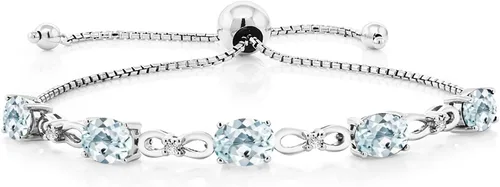 Vista 26 de Gem Stone King Pulsera de tenis de diamantes cultivados en laboratorio con piedra natal de 3-6 quilates para mujer, plata de ley 925, ovalada