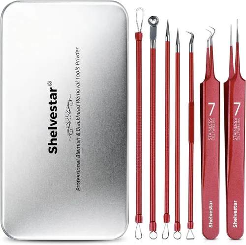 Vista 10 de Kit de herramientas para reventar espinillas, kit de 7 piezas de extractor de espinillas con caja para eliminar rápida y fácilmente espinillas