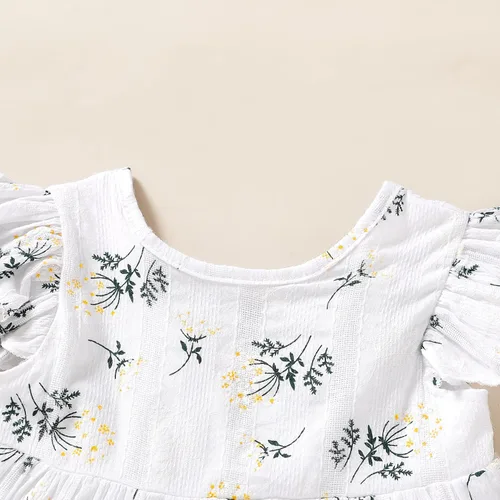 Vista 4 de Vestido bohemio de lino para niña pequeña, vestido casual sin mangas con volantes y estampado floral liso para verano y playa
