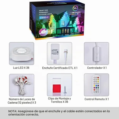 Vista 9 de wowlite Luces exteriores permanentes de 50 pies, luces inteligentes RGBIC para aleros con 36 LEDs, impermeables IP67, más de 110 modos de escena