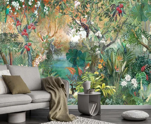 Vista 12 de Papel pintado de bosque tropical, palmera, mural de pared para dormitorio