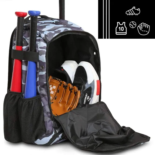 Vista 3 de ZOEA - Mochila para bate de béisbol para niños y equipo de softbol y herramientas para jóvenes y adultos, gran capacidad para 4 bates, casco
