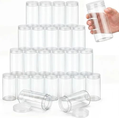 Vista 43 de SATINIOR 24 frascos de plástico transparente vacíos con tapas, recipientes de almacenamiento redondos de boca ancha para productos de belleza