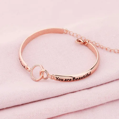 Vista 2 de LQRI Inspirational Jewelry - Pulsera de mantra motivacional con texto en inglés You Are Loved You Are Valued You Are Beautiful Self Esteem Daughter