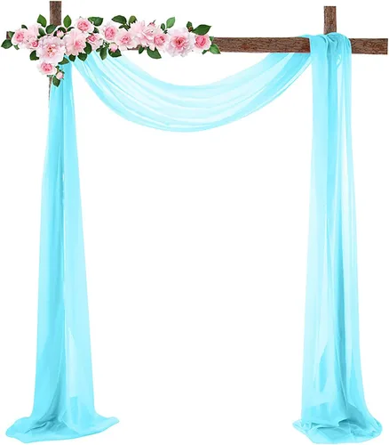 Vista 11 de Firlar Cortinas de arco de boda, cortina de telón de fondo transparente rosa de 18 pies, cortina de tela de gasa transparente, paneles drapeados
