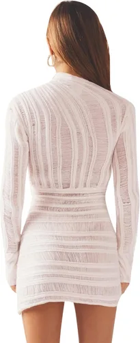 Vista 6 de NUFIWI Minivestido con volantes para mujer, entallado, cuadrado, cuello halter, fruncido, con cordones, vestidos de fiesta Y2K