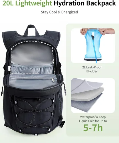 Vista 2 de ECOHUB Mochila de Hidratación para Hombres Mujeres, Mochila de Senderismo Ligera de 20L Mochila de Ciclismo con Vejiga de Agua de 2L, Paquete